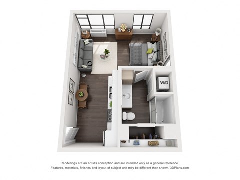 Floor plan for studio, 1 bath, 518 sqft